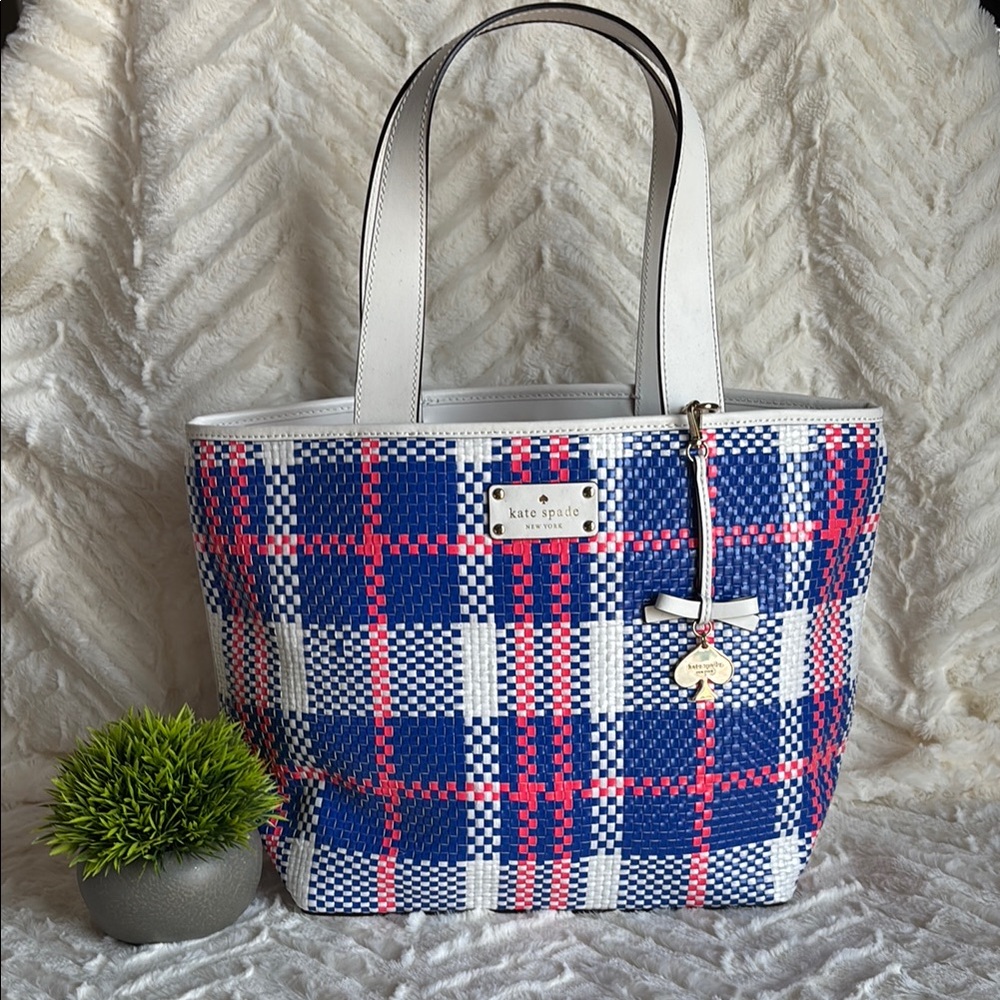 Kate Spade Blue and Pink Tartan Tote